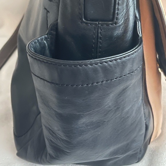 DVF Genuine Leather Snakeskin Print Satchel Bag - Black & Tan - Picture 8 of 16